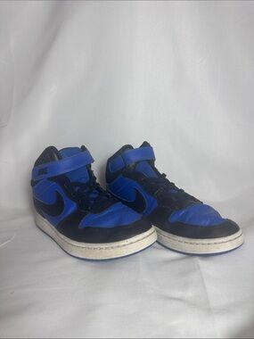 Nike Blue and Black High-Top Sneakers with Velcro Strap Boys Size 3Y